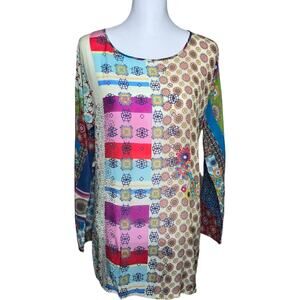 Johnny Was Patchwork Cupra Rayon‎ Tunic Multi Color Size S